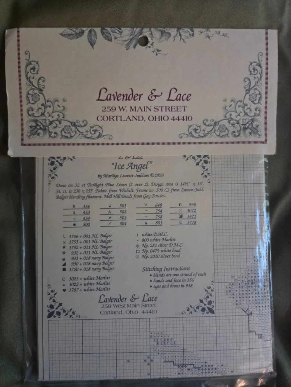 NEW Sealed Lavender & Lace Cross Stitch Pattern Ice Angel
